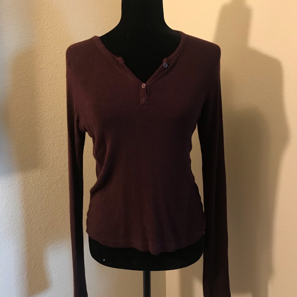 Super Soft Burgundy Henley Style Sweater